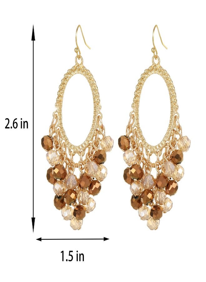 Xalroco Gold/Silver Oval Shape Dangle Earrings with Colorful Tier Beads, Vintage Handmade Geometric Drop Earrings with Crystal Beads Cluster Jewelry Gift for Women (brown) - Image 4